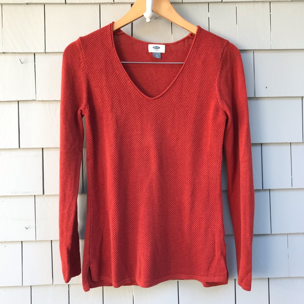 Rust-colored pullover sweater